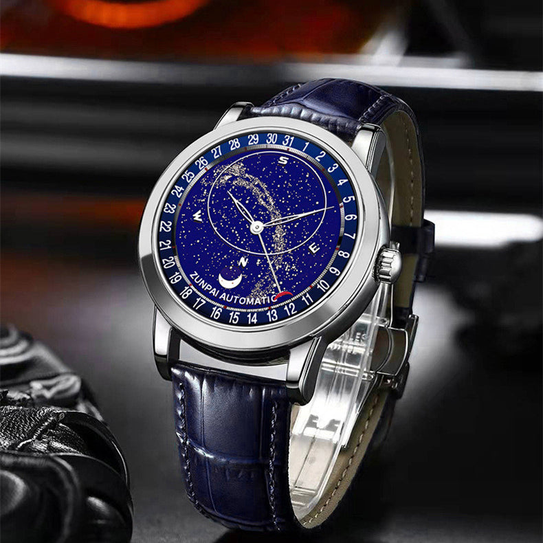 Reloj automático de piel con diseño Star Sky