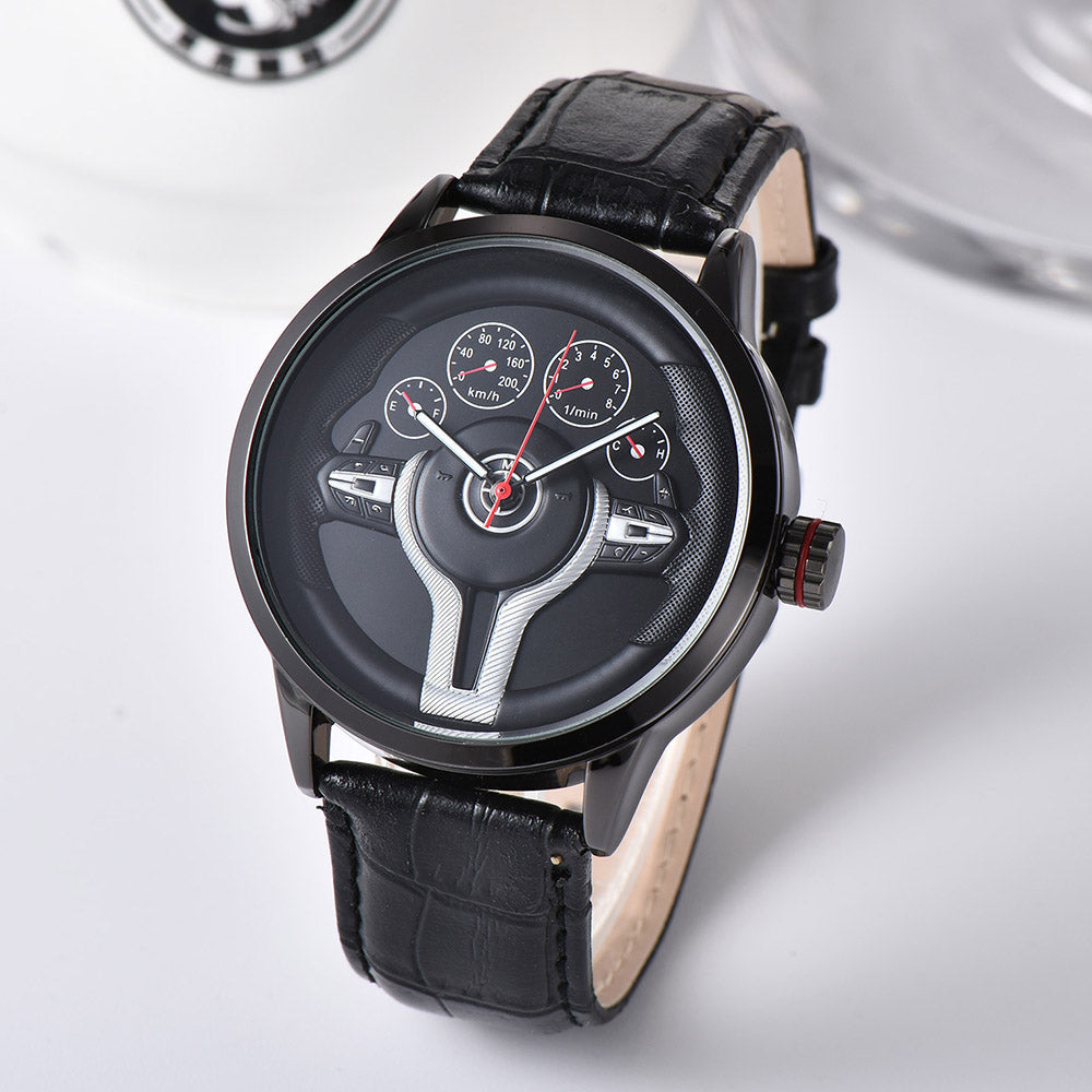 Classic Round Stainless Steel Buckle Leather Watch