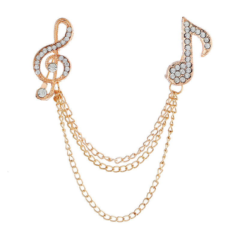 Broche de cadena de aleación con símbolo de música de diamantes de imitación