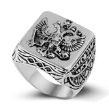Square Double Headed Bird Carved Men's Ring