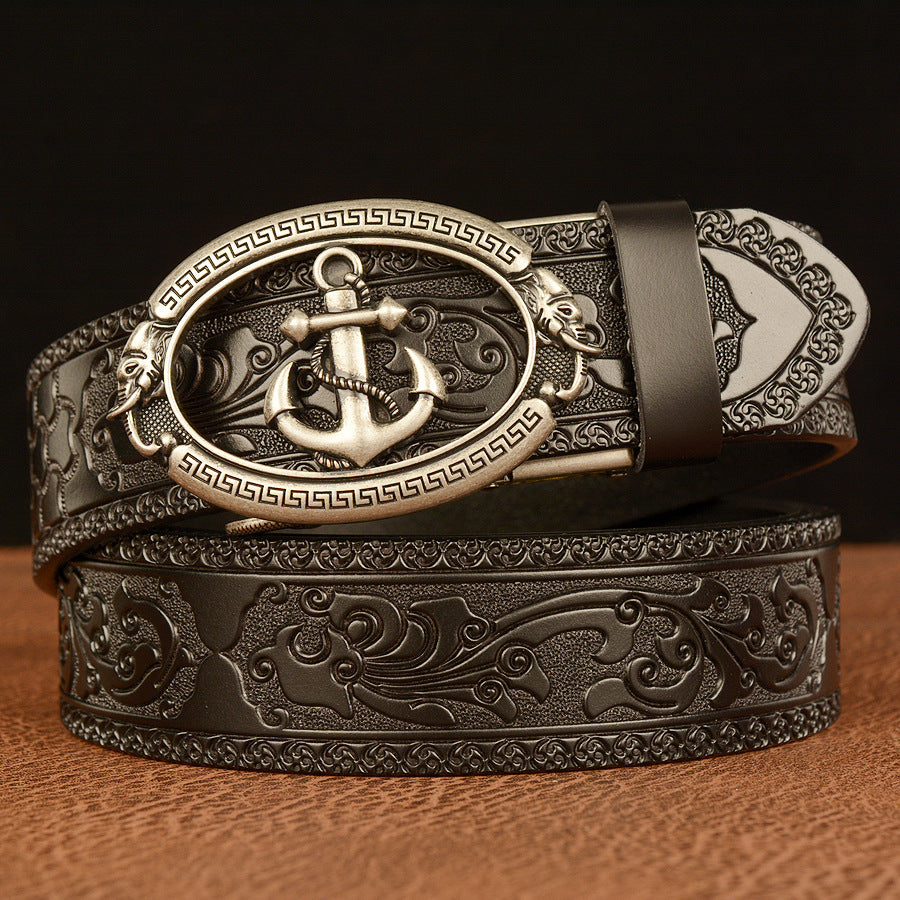 Anchor Buckle Geometric Leather Belt – Taraiga