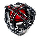Vintage Craft Cross Red Gemstone Ring