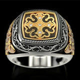 Geometric Ornamental Engraved Alloy Ring