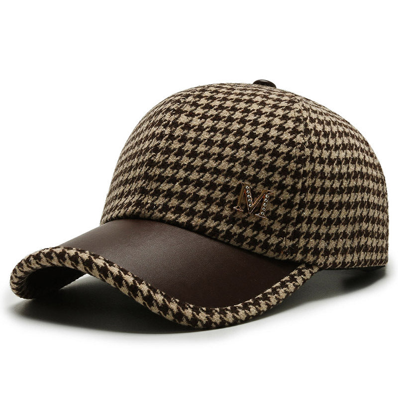 Letter Appliques Houndstooth Cap