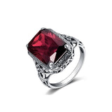 Red Square Gemstone Alloy Ring