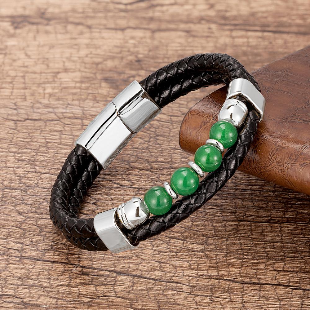 Stone Double Woven Leather Bracelet