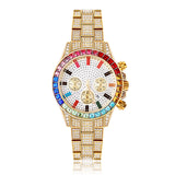 Reloj de diamantes de imitación de acero inoxidable redondo colorido vintage