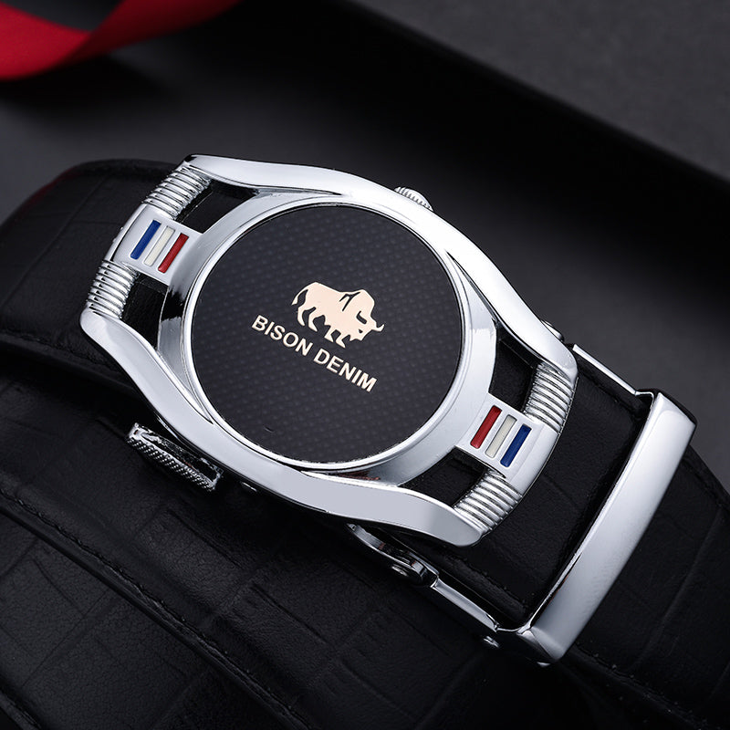 The Bison Denim Metal Buckle Leather Belt