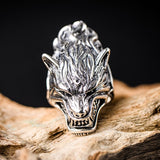 Anillo de cabeza de lobo en bruto de plata 925