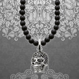 Obsidian Bead and Skull Necklace