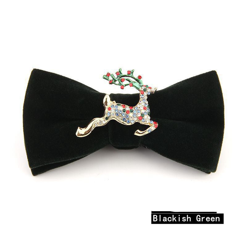 Christmas Rhinestone Alloy Deer Velvet Bow Tie