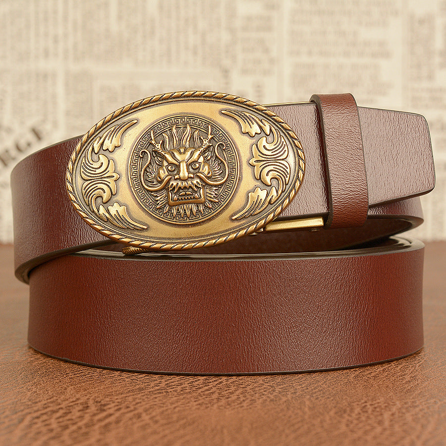 Ethnic Dragon Head Buckle Leather Belt