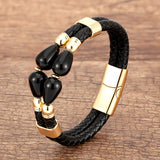 Braided Double Water Drop Stone Leather Bracelet