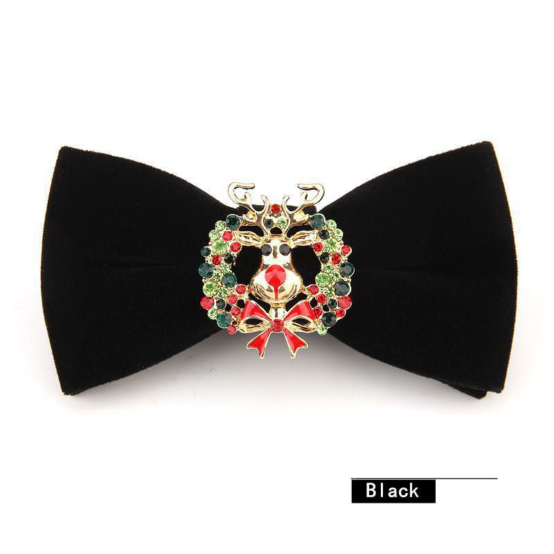 Christmas Rhinestone Alloy Deer Velvet Bow Tie