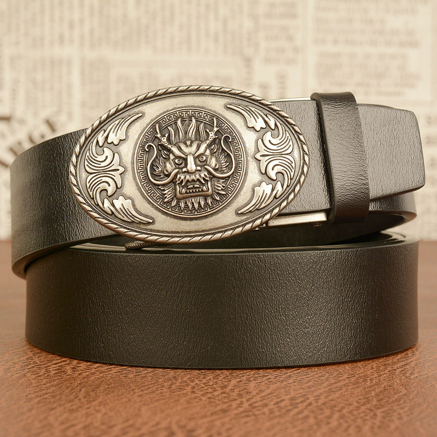 Ethnic Dragon Head Buckle Leather Belt