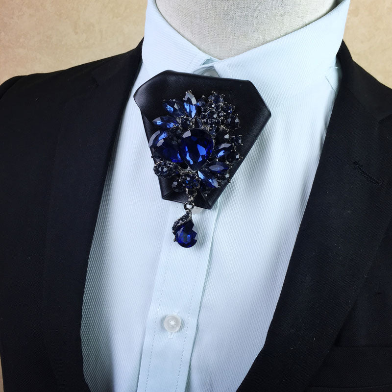 Metal And Rhinestone Decorated Diamond Shape Tie