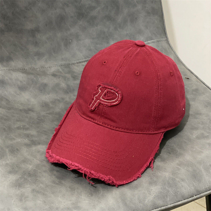 P Letter Stitching Ripped Cap