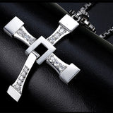 Titanium Steel Rhinestone Cross Necklace