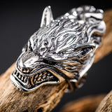925 Silver Rough Wolf Head Ring