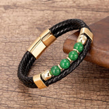 Stone Double Woven Leather Bracelet