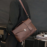 Horizontal Square Leather Crossbody Briefcase Bag