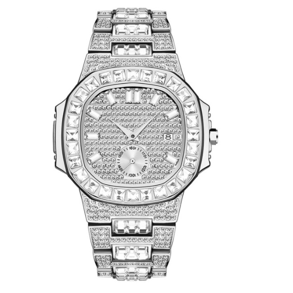 Reloj de acero inoxidable con diamantes de imitación de cuarzo a prueba de agua