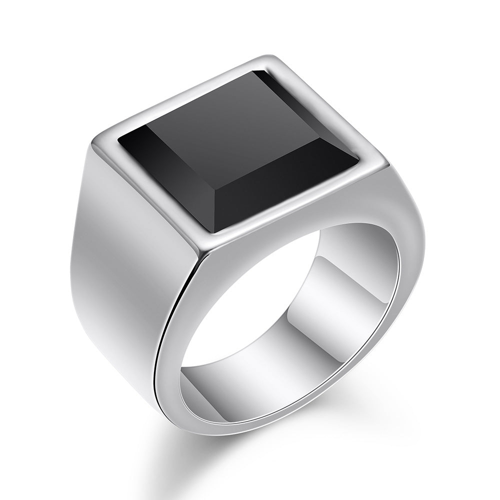 Retro Gemstone Men's Titanium Steel Ring