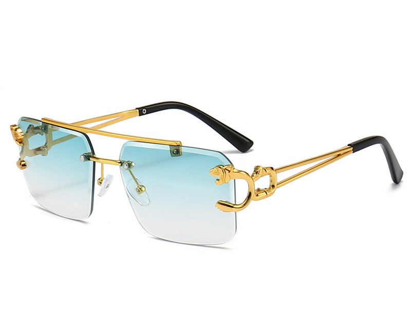 Double Beam Trimmed with Leopard Decoration Sunglasses