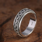 Geometric Hemp Rope Graving Sterling Silver Ring