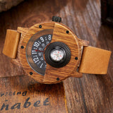 Reloj de cuero de madera multifuncional