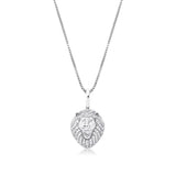 Lion Head with Rhinestone Sterling Silver Pendant