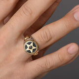Five-pointed Star Silver And Black Agate Ring