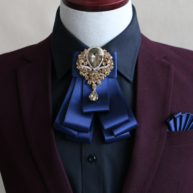 Metal And Rhinestone Decorated Solid Ribbon Tie