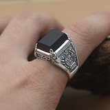 3D Square Black Gemstone Ring