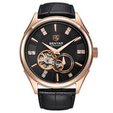 Elegant Rhinestone Details Round Leather Watch