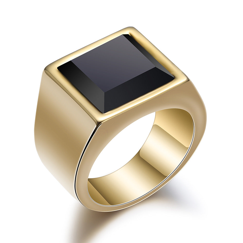Retro Gemstone Men's Titanium Steel Ring