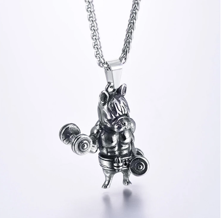 Stainless Steel Gym Bull Pendant Necklace