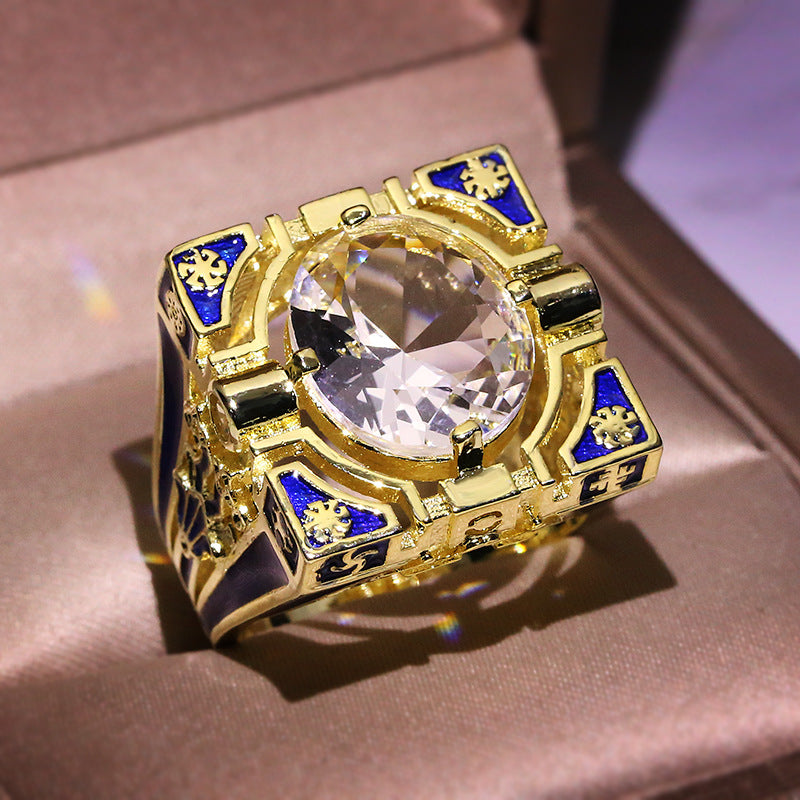 Luxury Alloy Gemstone Striped Blue Ring