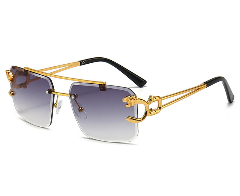 Double Beam Trimmed with Leopard Decoration Sunglasses