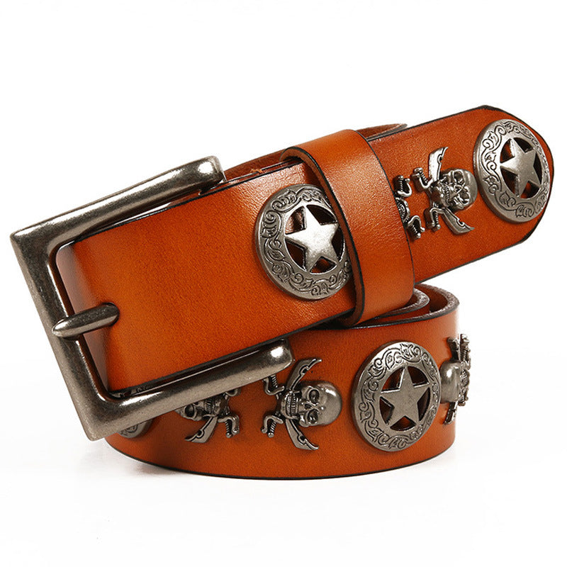 Skull Rivet Cowskin Punk Leather Belt