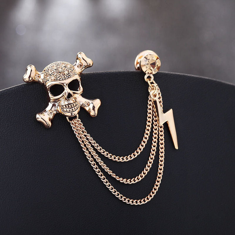 Broche de cadena de flor de calavera de aleación retro