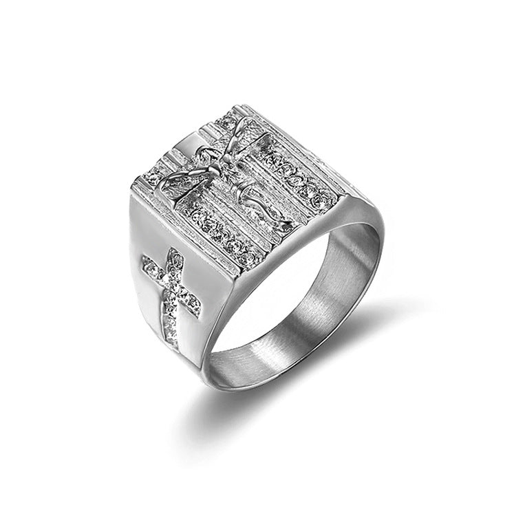 Vintage jesus cross cristal ring