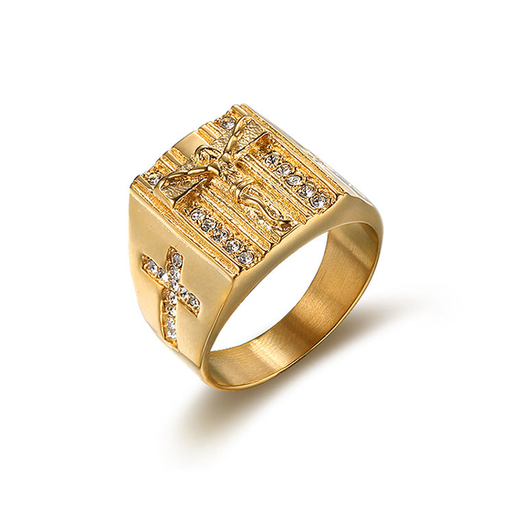 Vintage jesus cross cristal ring