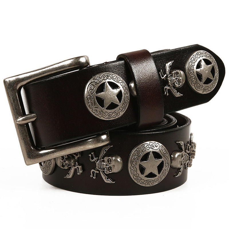 Skull Rivet Cowskin Punk Leather Belt