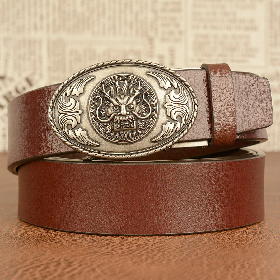 Ethnic Dragon Head Buckle Leather Belt