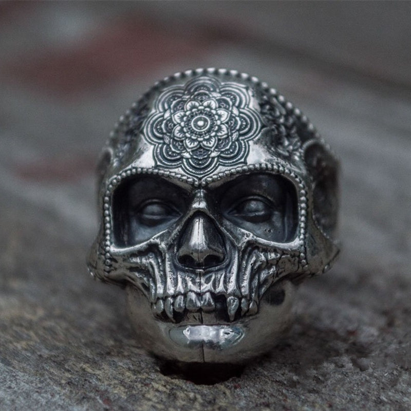 Floral Mosaic Skull Shaped Ring