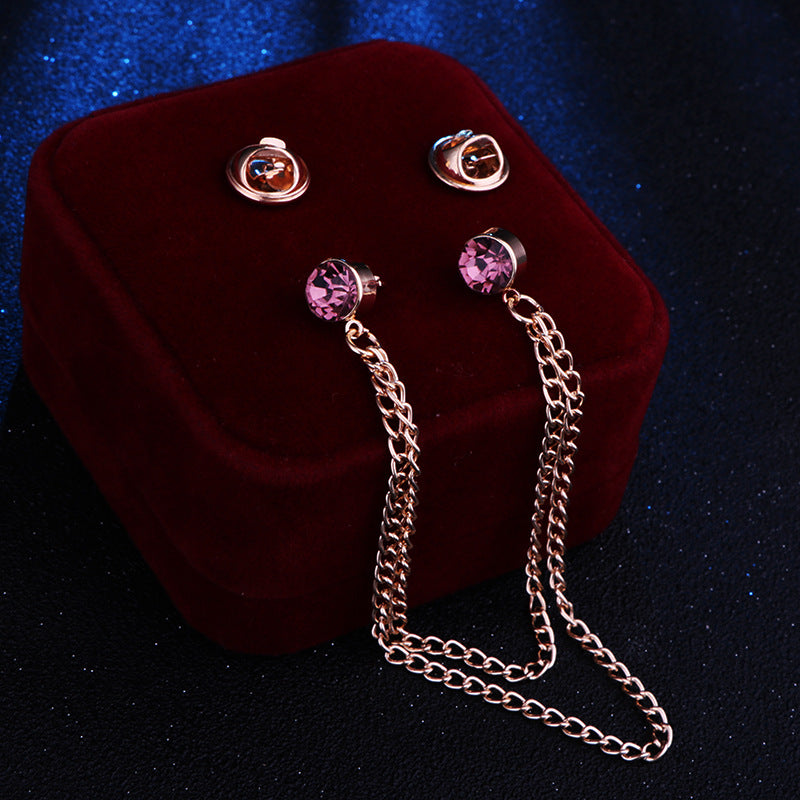 Broche de cadena doble decorado con diamantes de imitación
