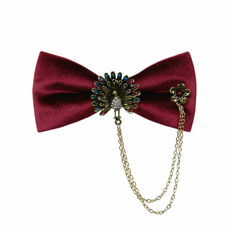 Peacock Rhinestone Design Velvet Bow Tie