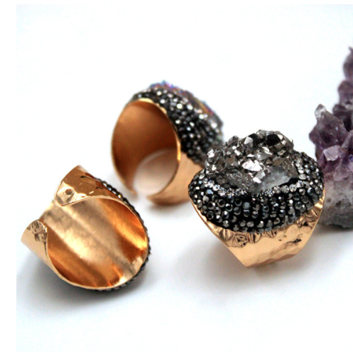 Colorful Agate Crystal Bud Stone Ring