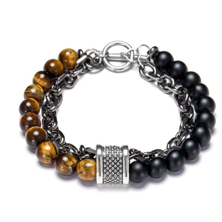 Pulsera de cadena de abalorios dobles de dos tonos